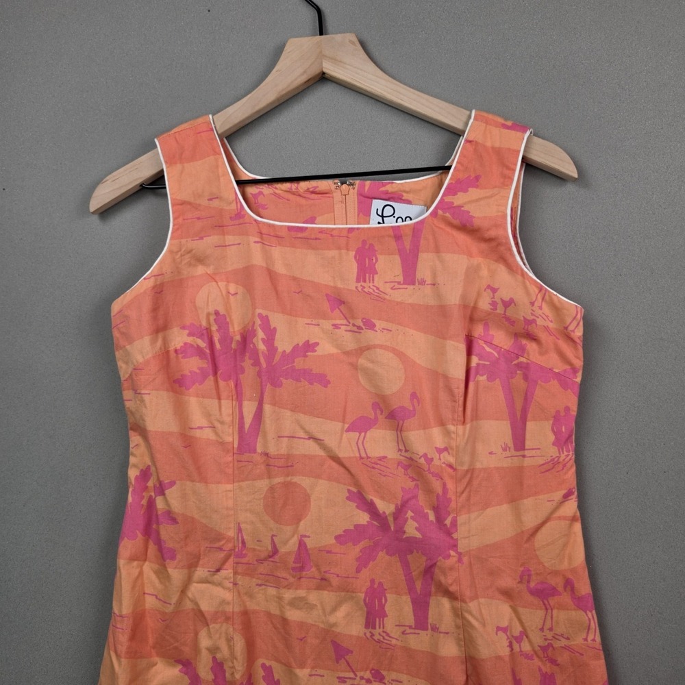 Lilly Pulitzer Shift Dress Women's 6 Orange Pink Flamingos Palm Trees Sleeveless